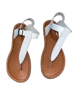 Women’s White T-Strap Leather Sandals with Adjustable Ankle Buckle